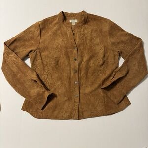 Christopher & Banks Jacket Faux Suede Brown Long Sleeve‎ Large Y2K